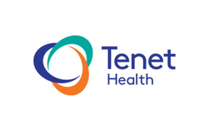 Logo of Tenet Health featuring intertwined blue, green, and orange ovals next to the text "Tenet Health" in blue.
