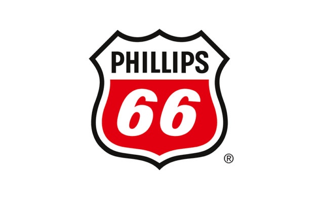 Phillips 66 logo featuring a red and white shield design with black outline.