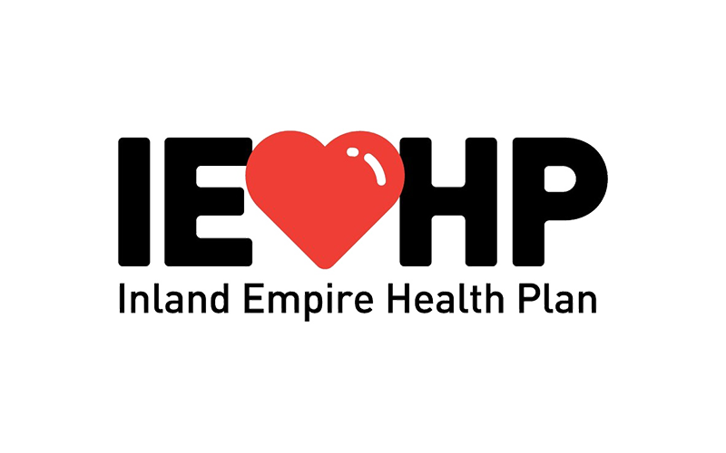 IEHP logo with a large red heart between the letters "IE" and "HP." Text below reads "Inland Empire Health Plan.