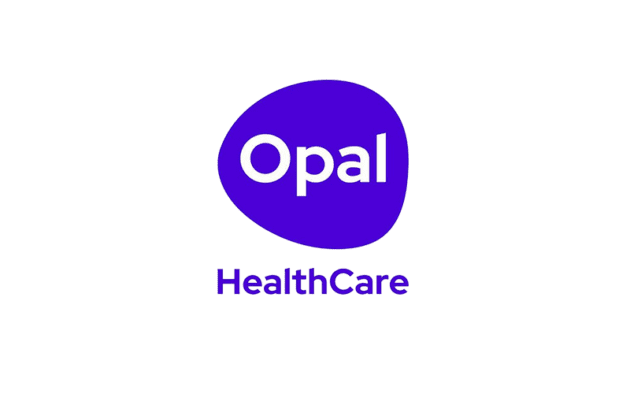 Opal HealthCare logo with a purple oval shape and white text.