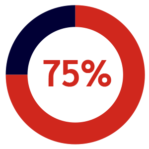 A circular progress chart with 75% highlighted in red and the remaining 25% in dark blue, with "75%" displayed in the center.