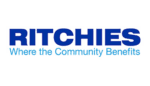 Logo with the text "RITCHIES" in bold blue letters above "Where the Community Benefits" in light blue.