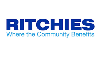Logo with text: "RITCHIES" in bold blue font. Below, in smaller blue font, it reads "Where the Community Benefits.