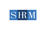 SHRM logo with white letters on a blue background.