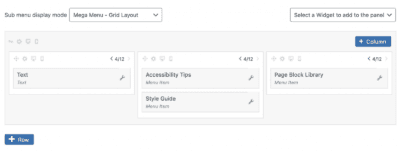 A screenshot showing the Mega Menu editor in WordPress.