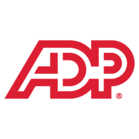 The image shows the logo of ADP, a company providing human resources management software and services. The logo consists of the letters ADP in a bold, stylized font.