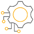 A stylized hexagon partly overlaid on a grey background, with connected circular nodes in yellow.