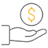 A gray icon of a ship with an upward-facing orange dollar sign above it, symbolizing shipping costs or financial aspects related to maritime transport.