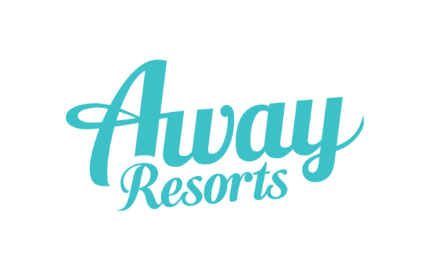 Turquoise "Away Resorts" logo in cursive text on a transparent background.