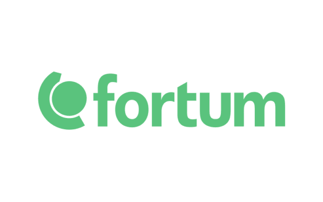 The image shows the Fortum logo in green text with a stylized circular design on the left.