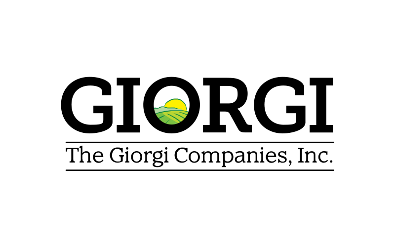 Logo of The Giorgi Companies, Inc., featuring the name in bold black letters with a sun rising over fields graphic above the "I".