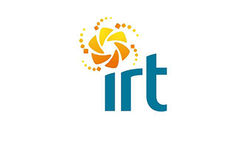 Logo with the letters "irt" in blue and an orange and yellow abstract design above.