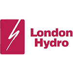 Logo of London Hydro with a red stylized lightning bolt and text on a white background.