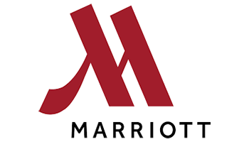 The image shows the Marriott logo, featuring a stylized red "M" above the word "Marriott" in black text.