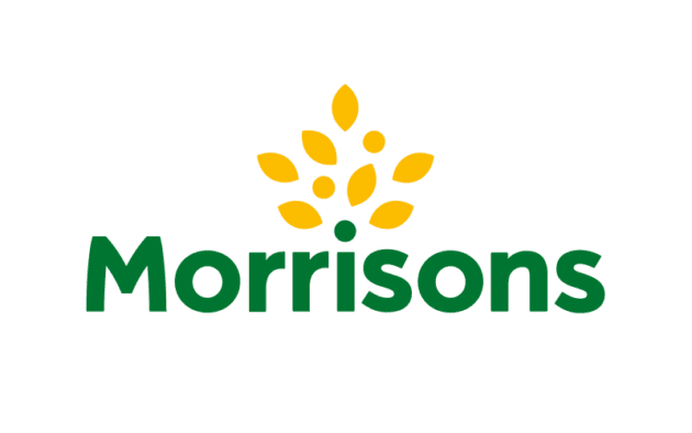 Morrisons logo featuring the brand name in green text with a yellow tree-like graphic above.