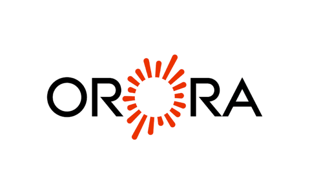 Logo featuring the word "ORORA" with a stylized orange sunburst replacing the second "O.