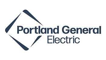 Logo of Portland General Electric with stylized blue text and geometric design.