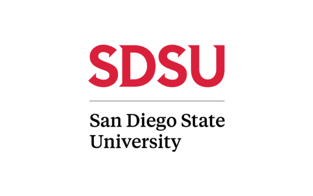 San Diego State University logo featuring "SDSU" in red capital letters above "San Diego State University" in black text.