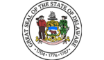 The Great Seal of the State of Delaware features a farmer, a soldier, a blue shield, and a sailing ship, with the dates 1704, 1776, and 1787.