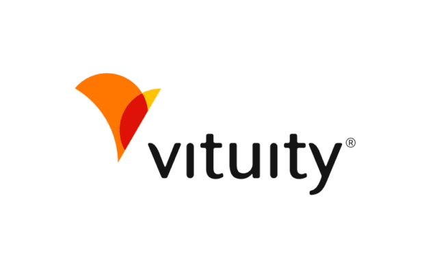 Vituity logo with an abstract orange and red graphic on the left and the word "vituity" in lowercase black text.