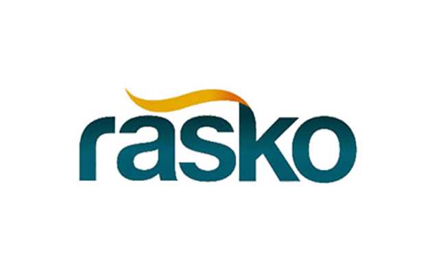 The image displays the word "rasko" in lower case letters, with an orange accent over the 'r'.