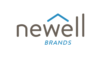 Logo featuring the word "newell brands" in lowercase dark letters with a light blue design element above.