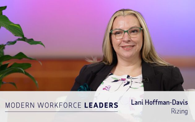 A woman with glasses and blonde hair sits smiling in a studio setting, representing Modern Workforce Leaders. Text on image reads: "MODERN WORKFORCE LEADERS Lani Hoffman-Davis Rizing.
