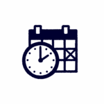 A clock icon in front of a calendar with one date marked by an X.