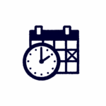 Icon of a calendar with a clock in front, showing an appointment or scheduled event with one date marked by an X.