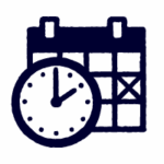 Icon of a clock overlaid on a calendar with a date marked by an X, representing scheduling or appointment setting.