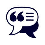 A dark blue speech bubble icon with quotation marks and three horizontal lines, representing a quote or conversation.