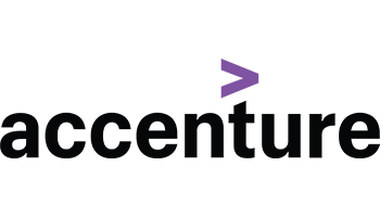 The Accenture logo features the word "accenture" in black lowercase letters with a purple greater-than symbol above the "t.