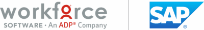 Logos of Workforce Software, an ADP company, and SAP are displayed side by side on a white background.