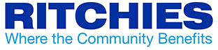 Logo with the word "RITCHIES" in large blue letters and the slogan "Where the Community Benefits" in smaller light blue text below.