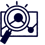 Icon of a magnifying glass focusing on a line graph with data points, symbolizing data analysis or analytics.