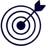 A black bullseye target with an arrow hitting the center on a light background.