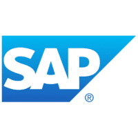 SAP logo featuring bold white "SAP" letters on a blue, right-angled triangular background with a registered trademark symbol.