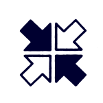 Four navy blue arrows arranged in a square, each pointing toward the center, with one arrow outlined and three filled in solid color, on a light gray background.