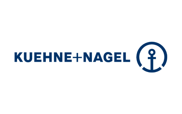 Kuehne + Nagel logo featuring the company name in blue text next to a stylized blue anchor inside a circle on a light background.