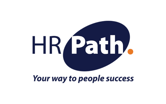 HR Path logo with slogan, “Your way to people success.” The word “Path” is in white text inside a dark blue oval with an orange dot at the end.