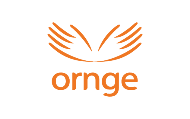 The image shows the word “ornge” in orange lowercase letters below a stylized design of two orange wings spread outward.