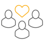 Icon of 3 people with a yellow heart on transparent background