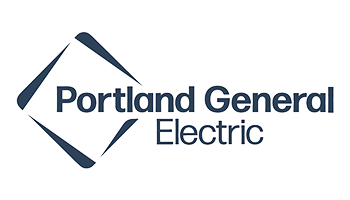 Portland General Electric logo with blue geometric shapes forming a diamond around the company name in bold text.
